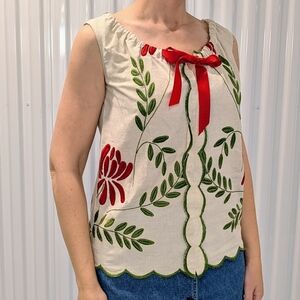 ooak SLEEVELESS TOP made from an embroidered table runner S